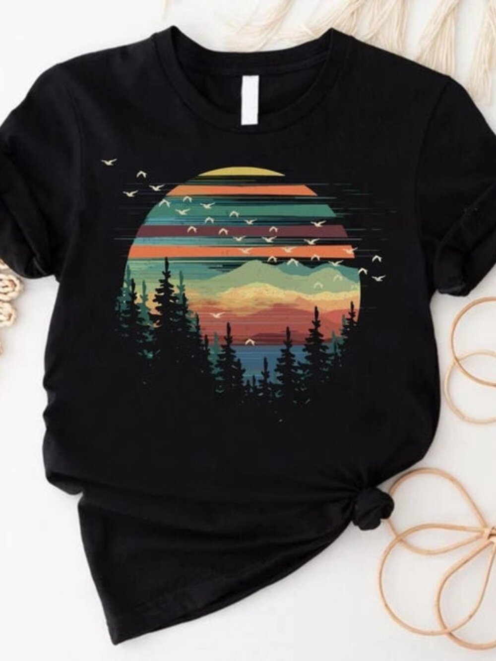 Retro Forest Sunset Shirt, Nature Lover Landscape Graphic Tee